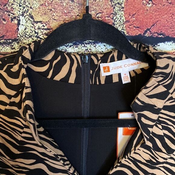 Jude Connally Black Tan Animal Print Stretch Midi Oversized Dress Size M - Picture 10 of 16